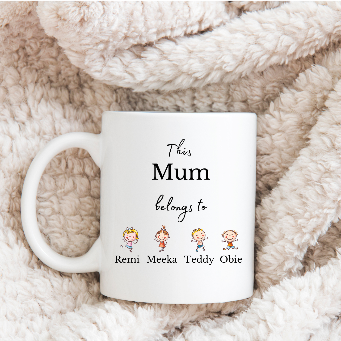 This Mummy Belongs To Personalised Mug – Gift for Mum with Kids Names, personalised Gift for Mum from the kids, This Mum belongs to Mug Gift