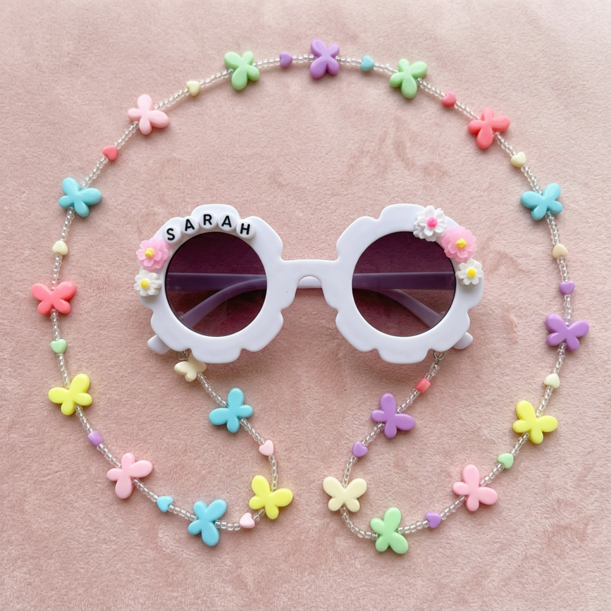 Personalised Kids Sunglasses with Name, Flower Daisy Sunglasses for Girls, Custom Kids Sunglass