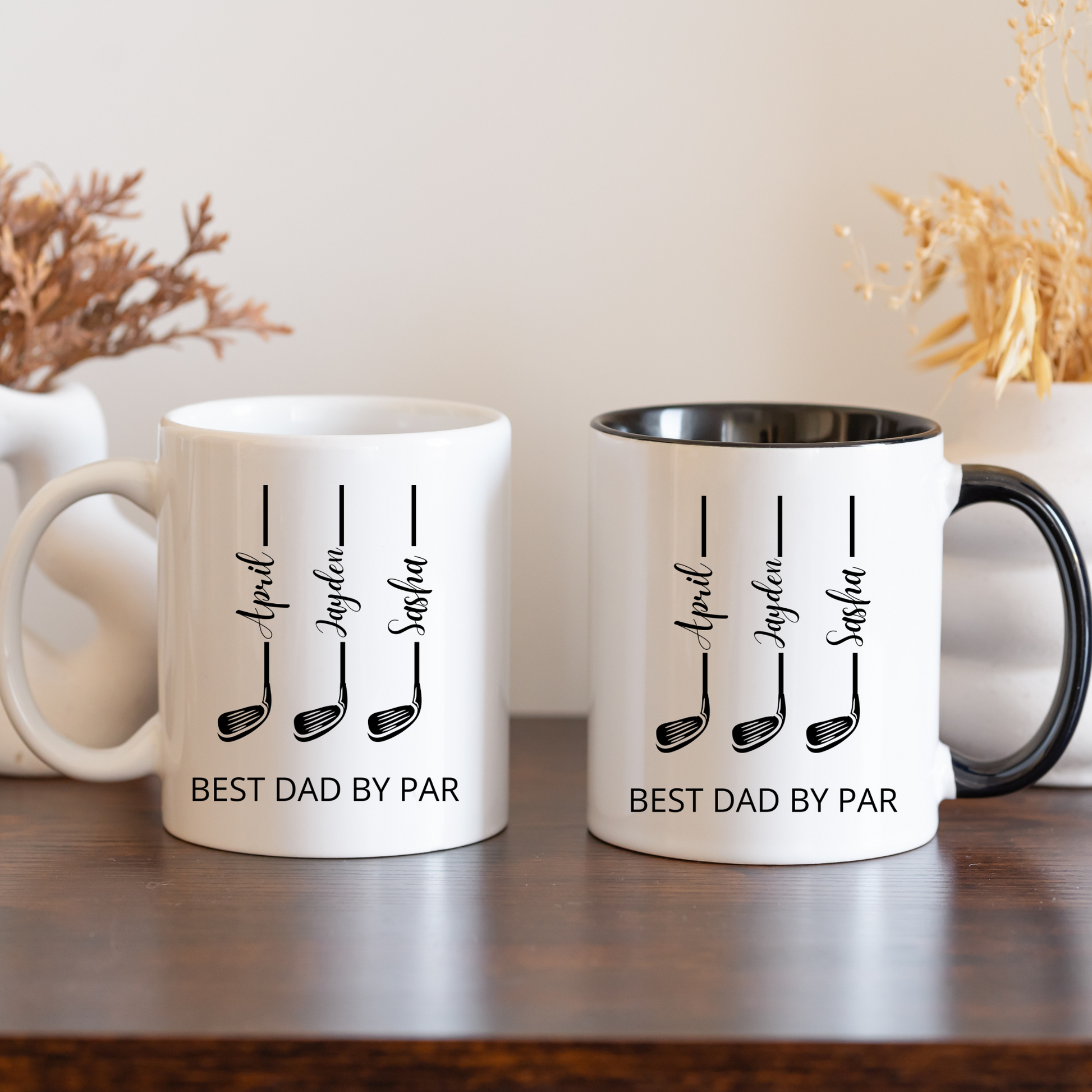 Best Dad by Par Mug. Personalised Golf Gift for Dad with Kids Names. Fathers Day for Golfer Dad. Golf Lover Dad. Personalised Golf Dad Mug