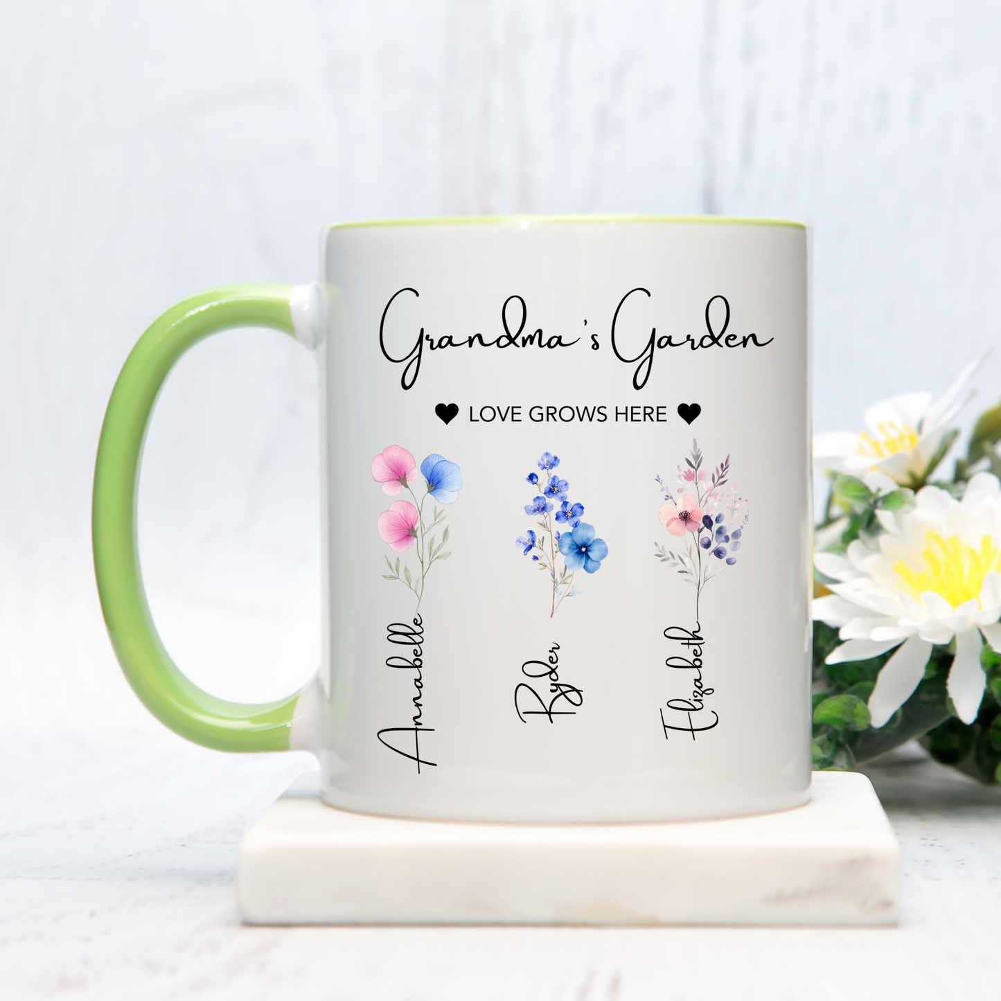 Grandma's Garden Mug. Personalised Grandma Mug. Grandma Mug with grandkids names. Grandma Flower mug. Custom flower mug Grandma Gift