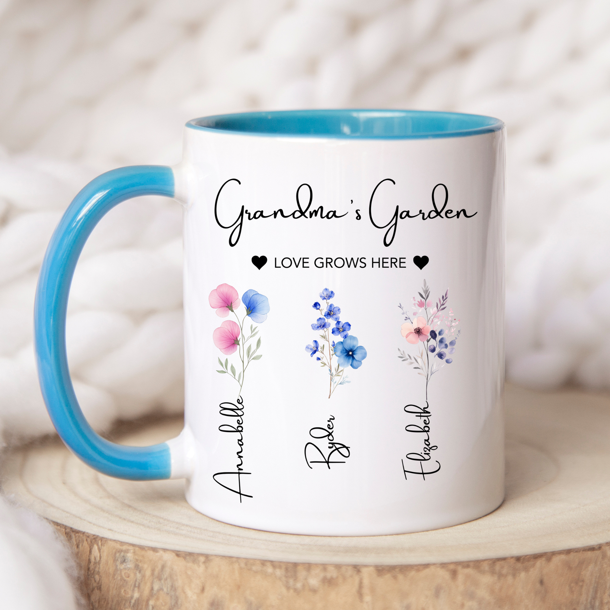 Grandma's Garden Mug. Personalised Grandma Mug. Grandma Mug with grandkids names. Grandma Flower mug. Custom flower mug Grandma Gift