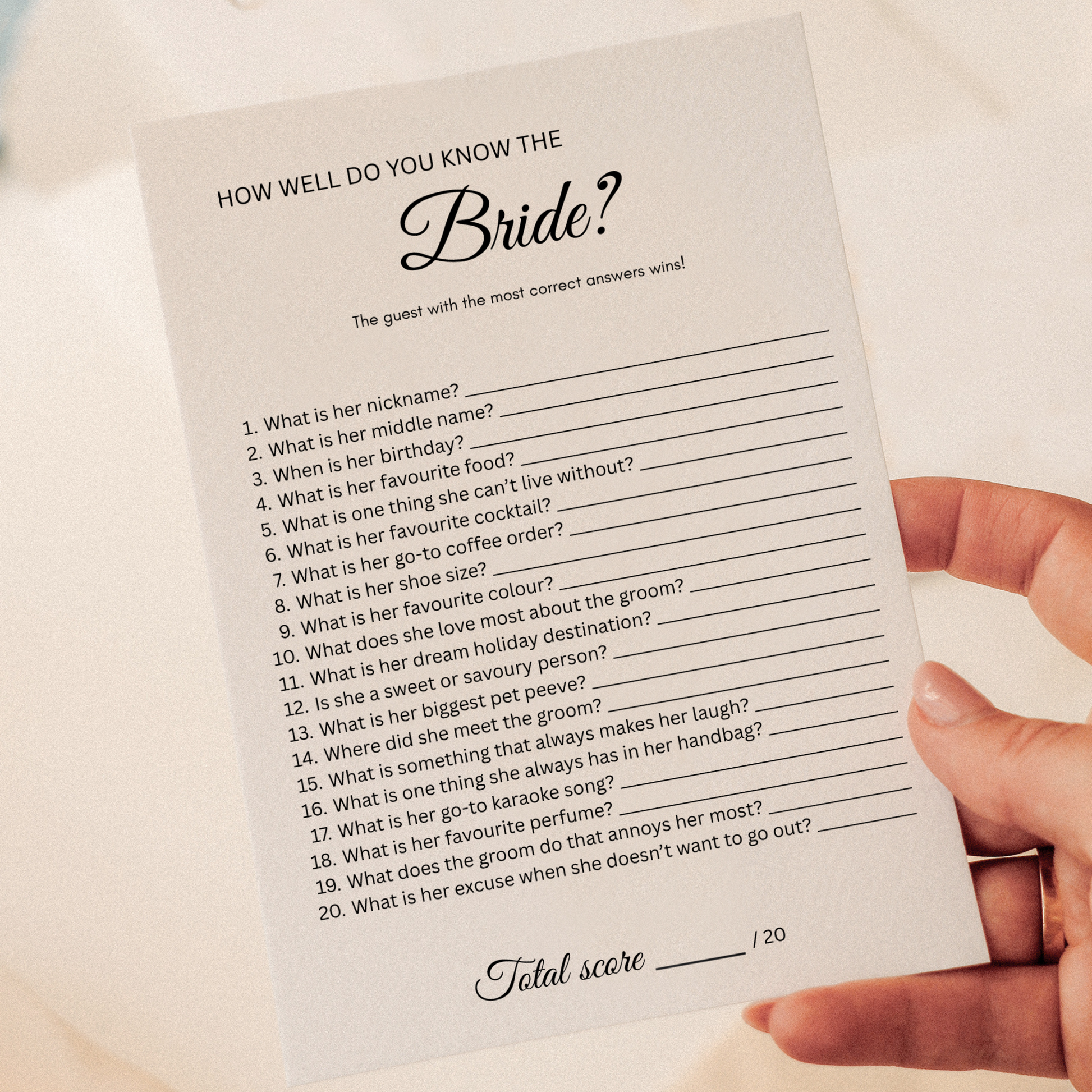 Who Knows the Bride Best How Well Do You Know the Bride Game Personalised Bridal Shower Hens Party Game Bride to Be Quiz Wedding Shower Activity