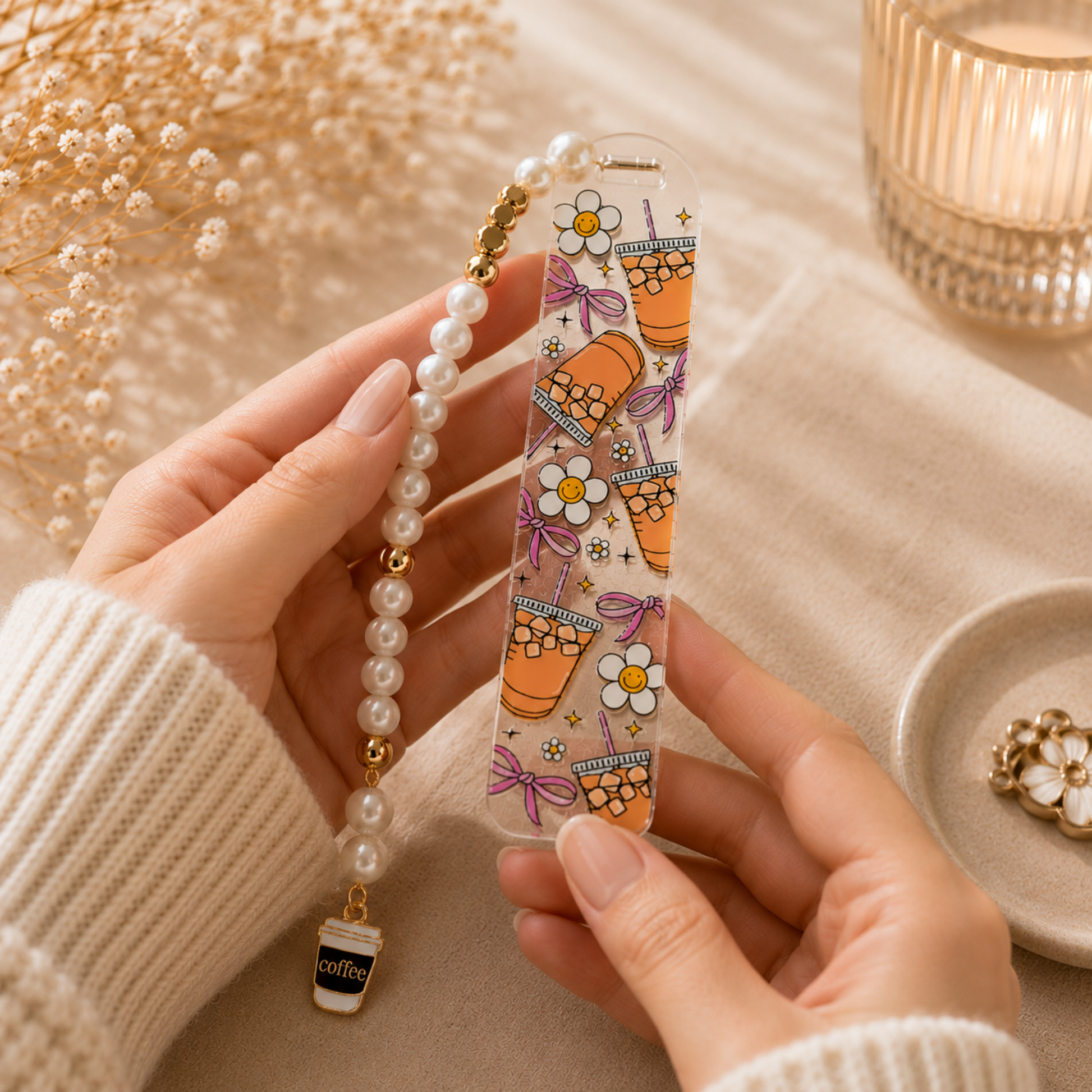 Iced Coffee Bookmark. Coffee Lover Acrylic Bookmark. Coffee Lover Bookmark with Charm. Coffee Bookmark for Book Lovers Coffee Theme Bookmark