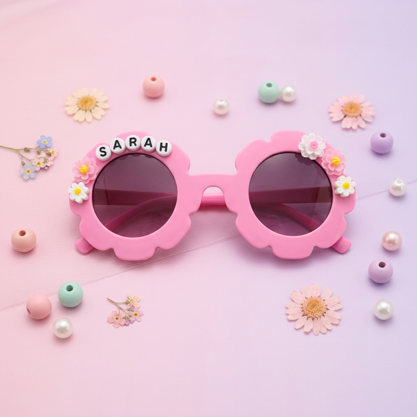 Personalised Kids Sunglasses with Name, Flower Daisy Sunglasses for Girls, Custom Kids Sunglass
