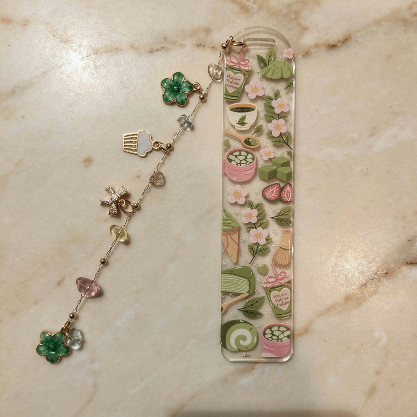 Matcha Bookmark. Matcha Lover Bookmark Gift. Matcha Acrylic Bookmark for Book Lovers. Matcha Dessert Bookmark. Green Tea Bookmark with Charm