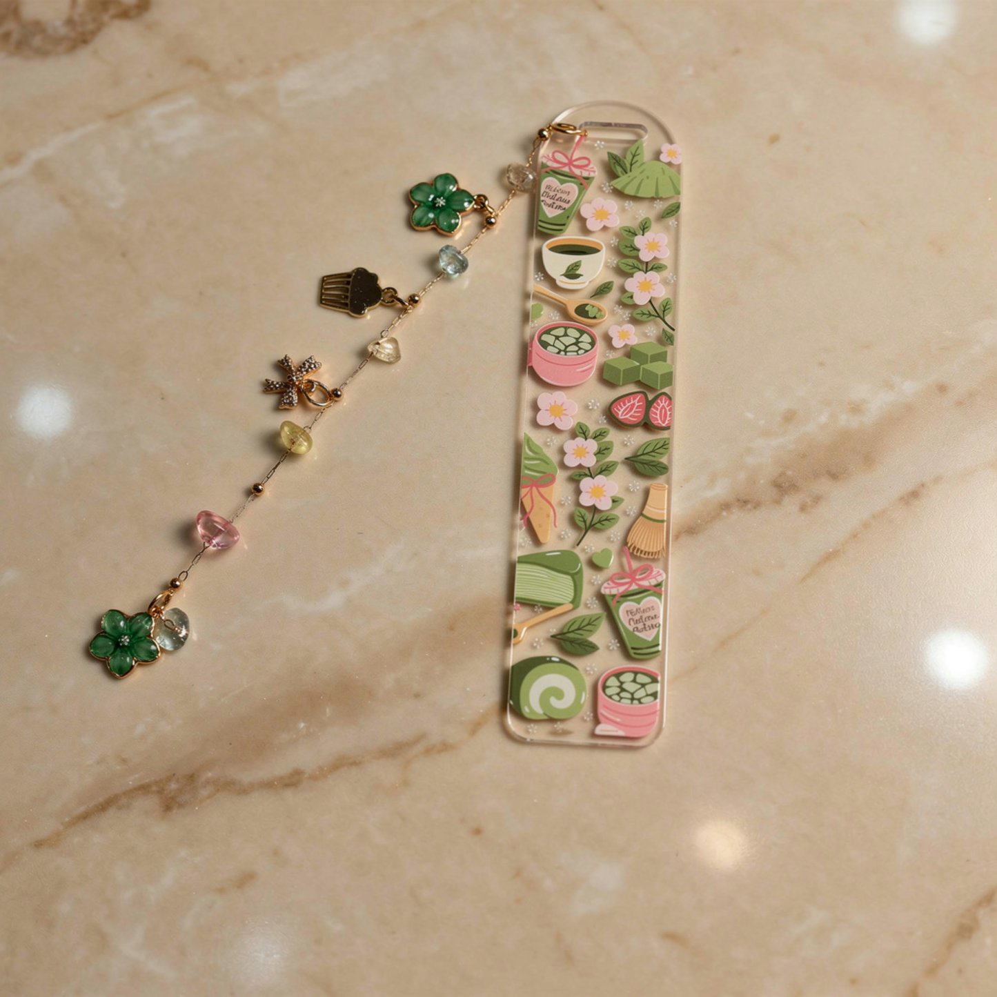 Matcha Bookmark. Matcha Lover Bookmark Gift. Matcha Acrylic Bookmark for Book Lovers. Matcha Dessert Bookmark. Green Tea Bookmark with Charm