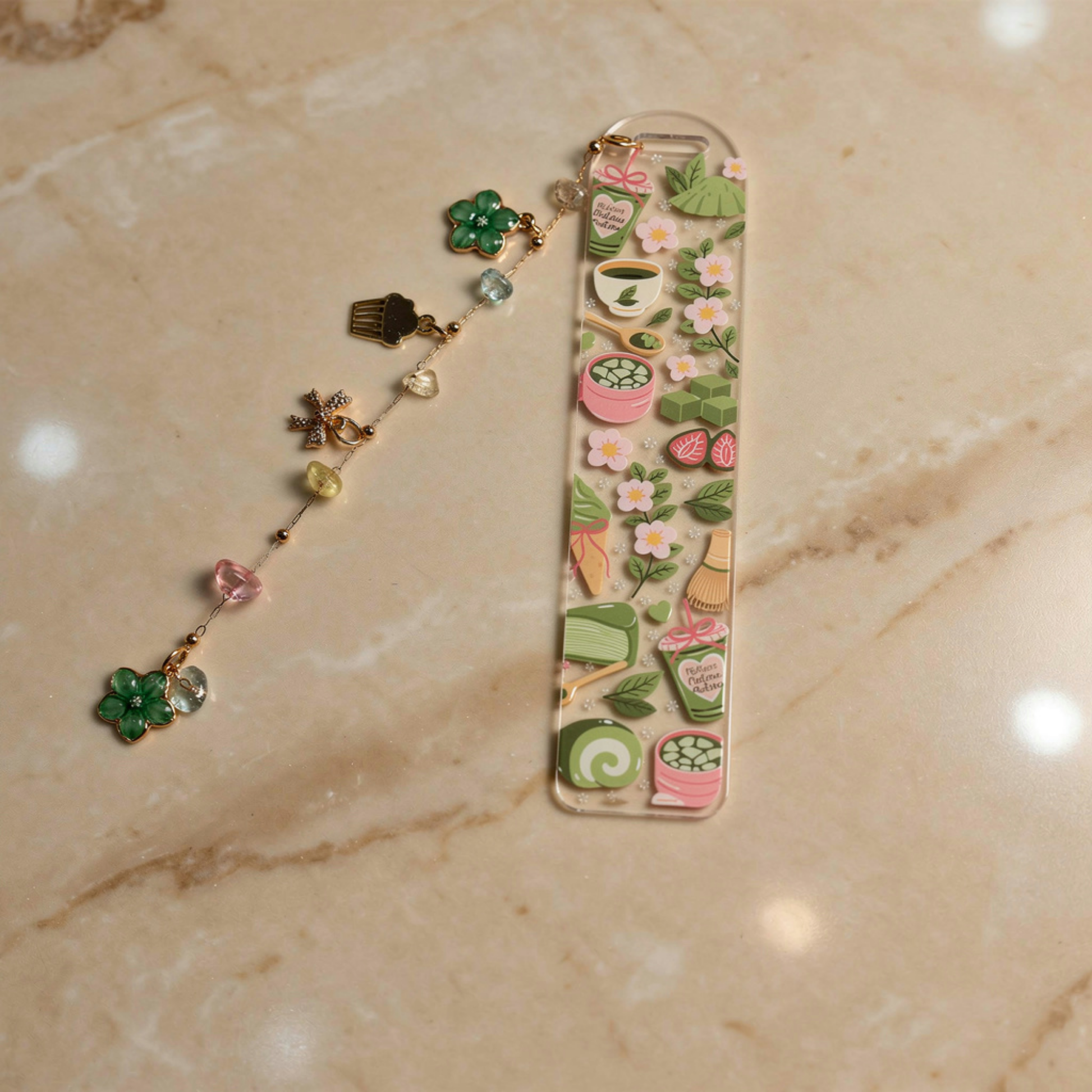 Matcha Bookmark. Matcha Lover Bookmark Gift. Matcha Acrylic Bookmark for Book Lovers. Matcha Dessert Bookmark. Green Tea Bookmark with Charm