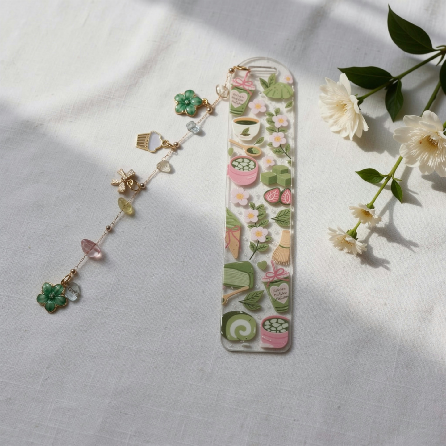 Matcha Bookmark. Matcha Lover Bookmark Gift. Matcha Acrylic Bookmark for Book Lovers. Matcha Dessert Bookmark. Green Tea Bookmark with Charm