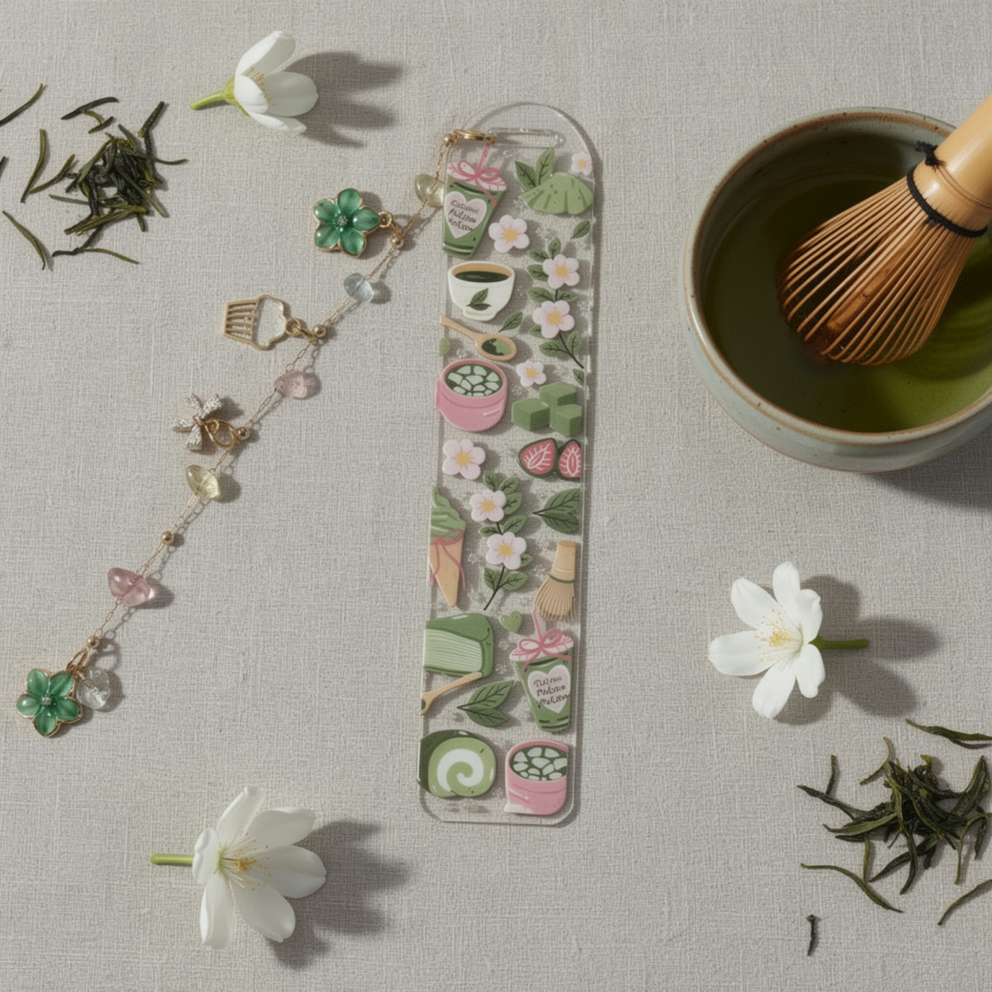 Matcha Bookmark. Matcha Lover Bookmark Gift. Matcha Acrylic Bookmark for Book Lovers. Matcha Dessert Bookmark. Green Tea Bookmark with Charm