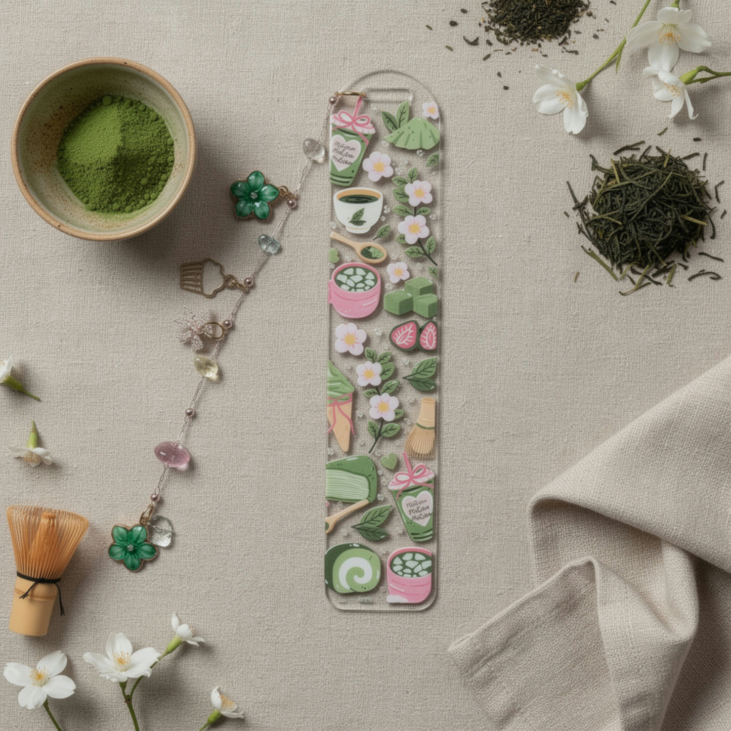 Matcha Bookmark. Matcha Lover Bookmark Gift. Matcha Acrylic Bookmark for Book Lovers. Matcha Dessert Bookmark. Green Tea Bookmark with Charm