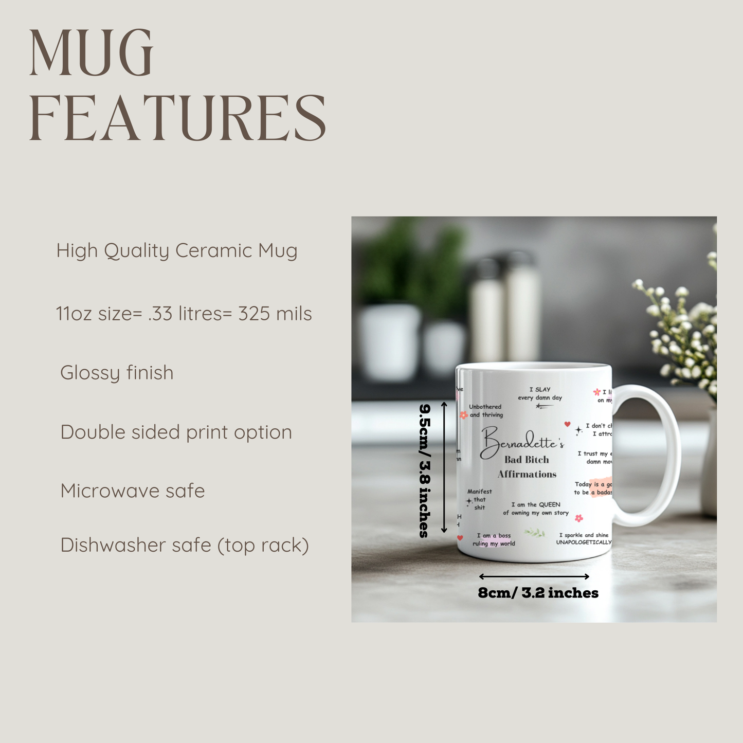 Mug features for Personalised Bad B*tch Affirmations Mug. Swear Affirmations