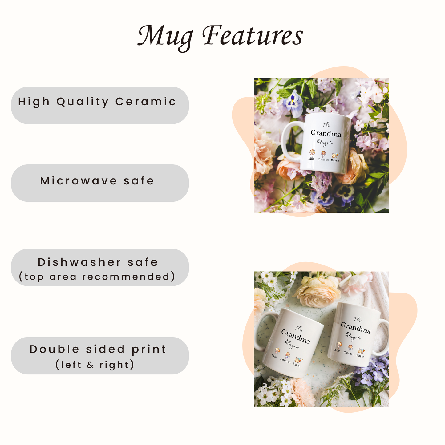 Personalised Grandma Mug with Mug features Grandkids Names • Custom Mug for Grandma • Grandma Gift from Grandkids • Gift for Grandma Personalised Gift