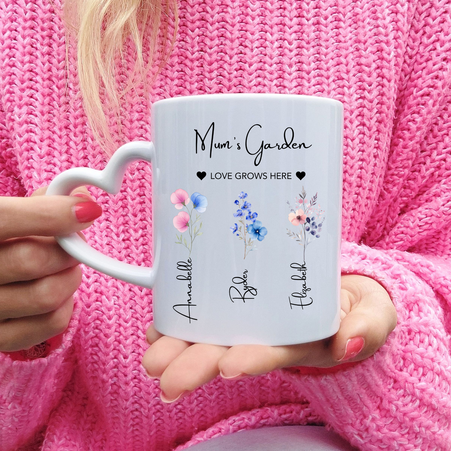 Mum's Garden Mug. Personalised Mum's Garden Mug. Mum Mug with the kids names. Flower Mug for Mum. Garden Mug Mum. Custom Flower mug for Mum