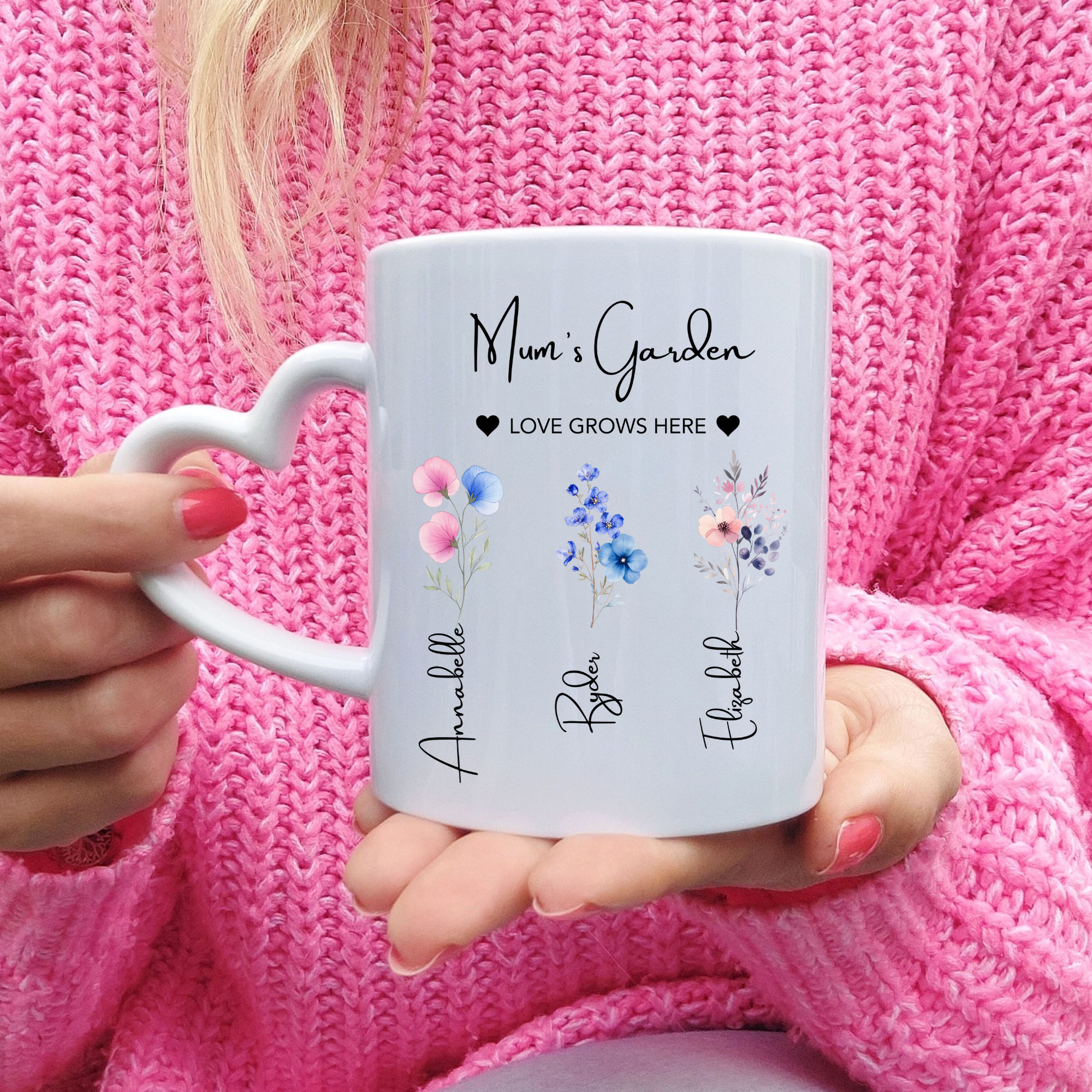 Mum's Garden Mug. Personalised Mum's Garden Mug. Mum Mug with the kids names. Flower Mug for Mum. Garden Mug Mum. Custom Flower mug for Mum