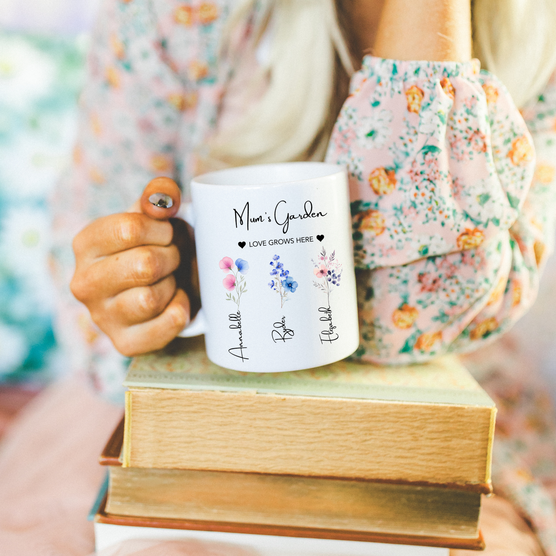 Mum's Garden Mug. Personalised Mum's Garden Mug. Mum Mug with the kids names. Flower Mug for Mum. Garden Mug Mum. Custom Flower mug for Mum