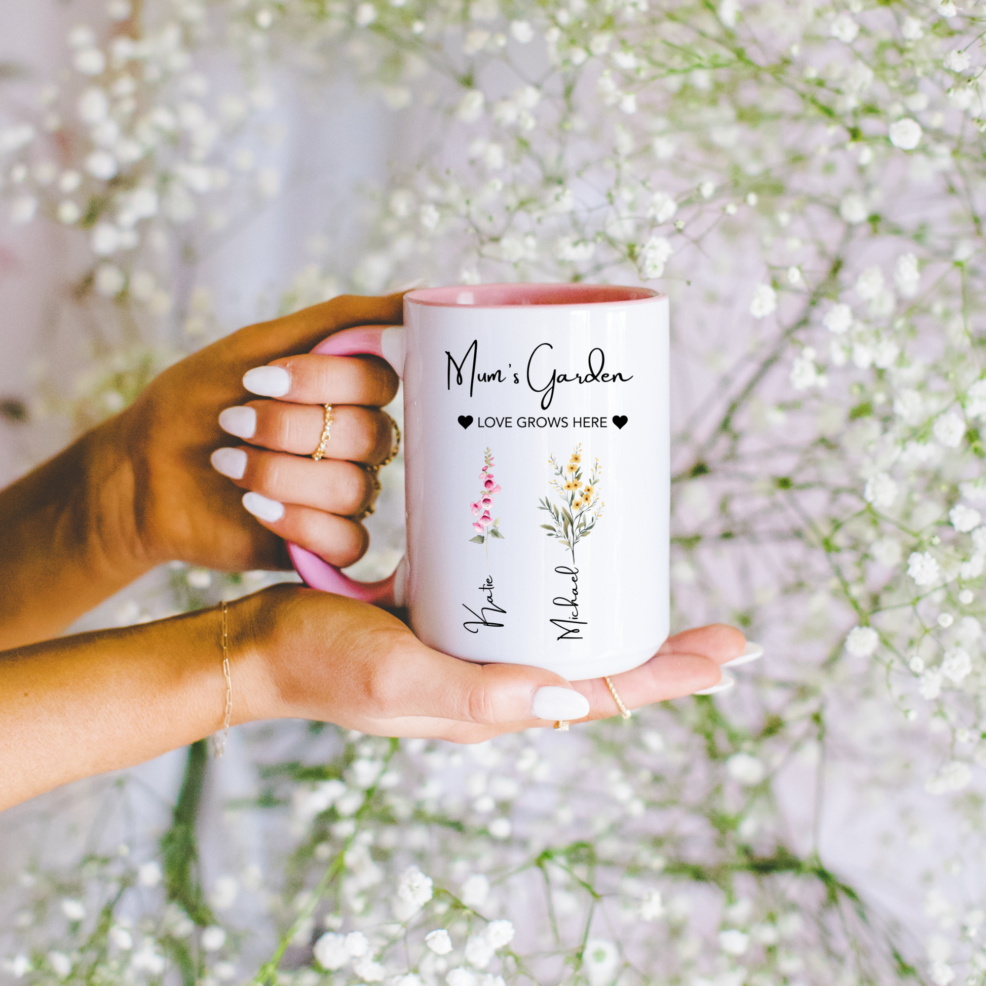 Mum's Garden Mug. Personalised Mum's Garden Mug. Mum Mug with the kids names. Flower Mug for Mum. Garden Mug Mum. Custom Flower mug for Mum