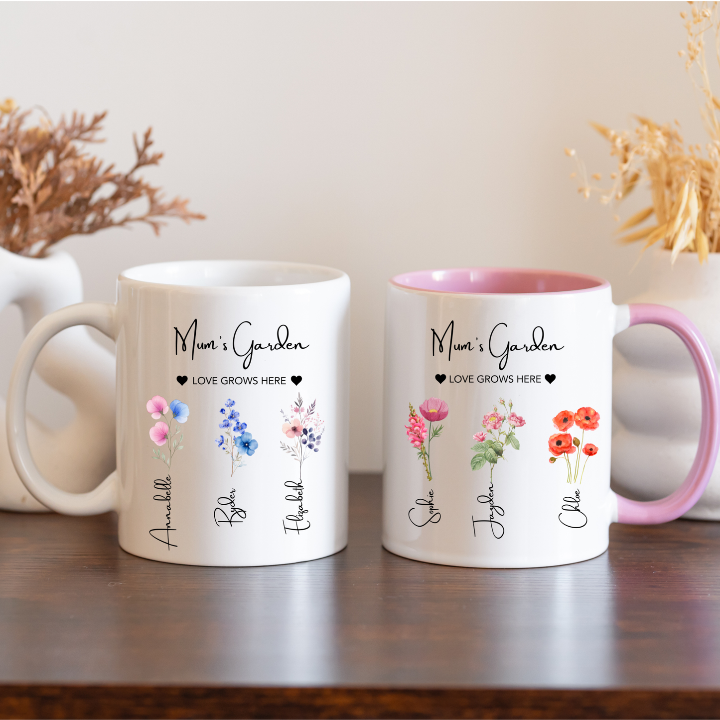 Mum's Garden Mug. Personalised Mum's Garden Mug. Mum Mug with the kids names. Flower Mug for Mum. Garden Mug Mum. Custom Flower mug for Mum