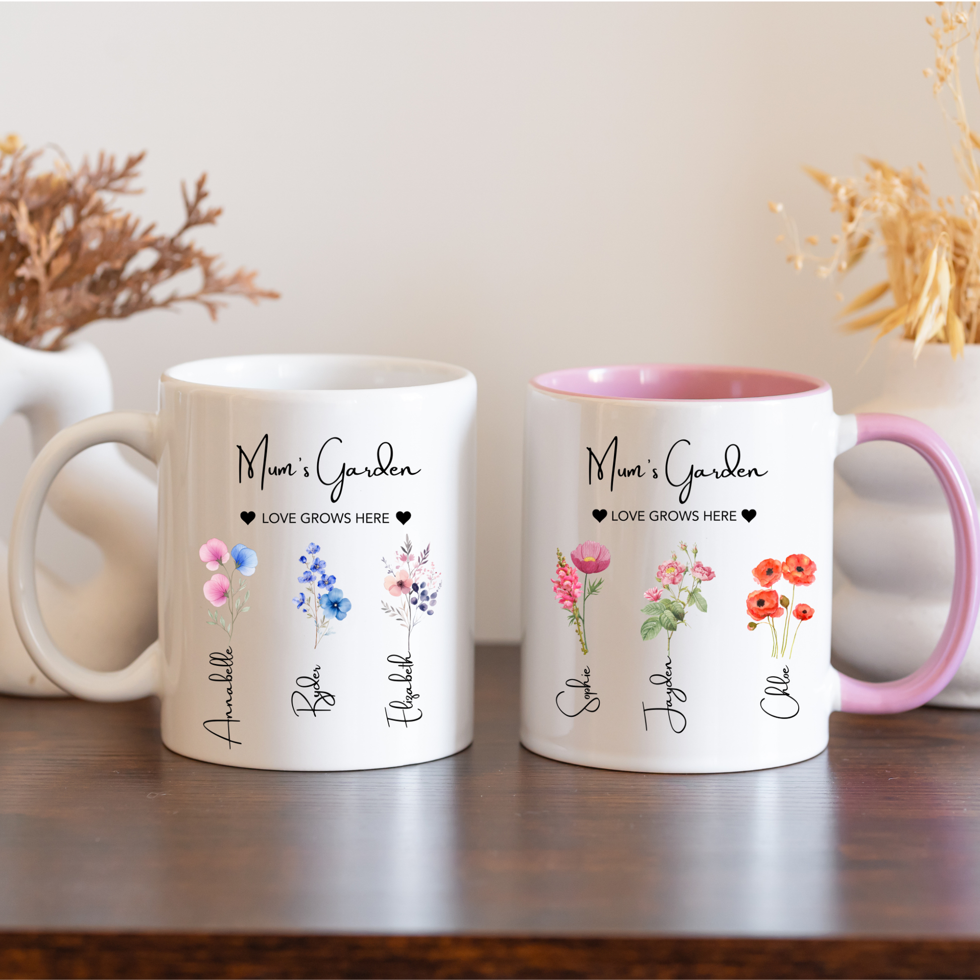 Mum's Garden Mug. Personalised Mum's Garden Mug. Mum Mug with the kids names. Flower Mug for Mum. Garden Mug Mum. Custom Flower mug for Mum