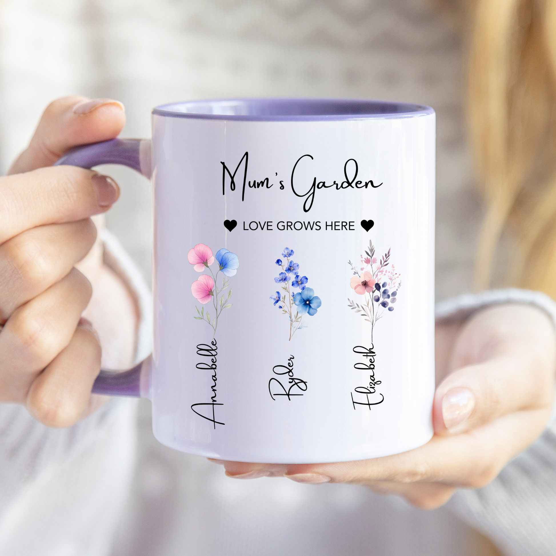 Mum's Garden Mug. Personalised Mum's Garden Mug. Mum Mug with the kids names. Flower Mug for Mum. Garden Mug Mum. Custom Flower mug for Mum