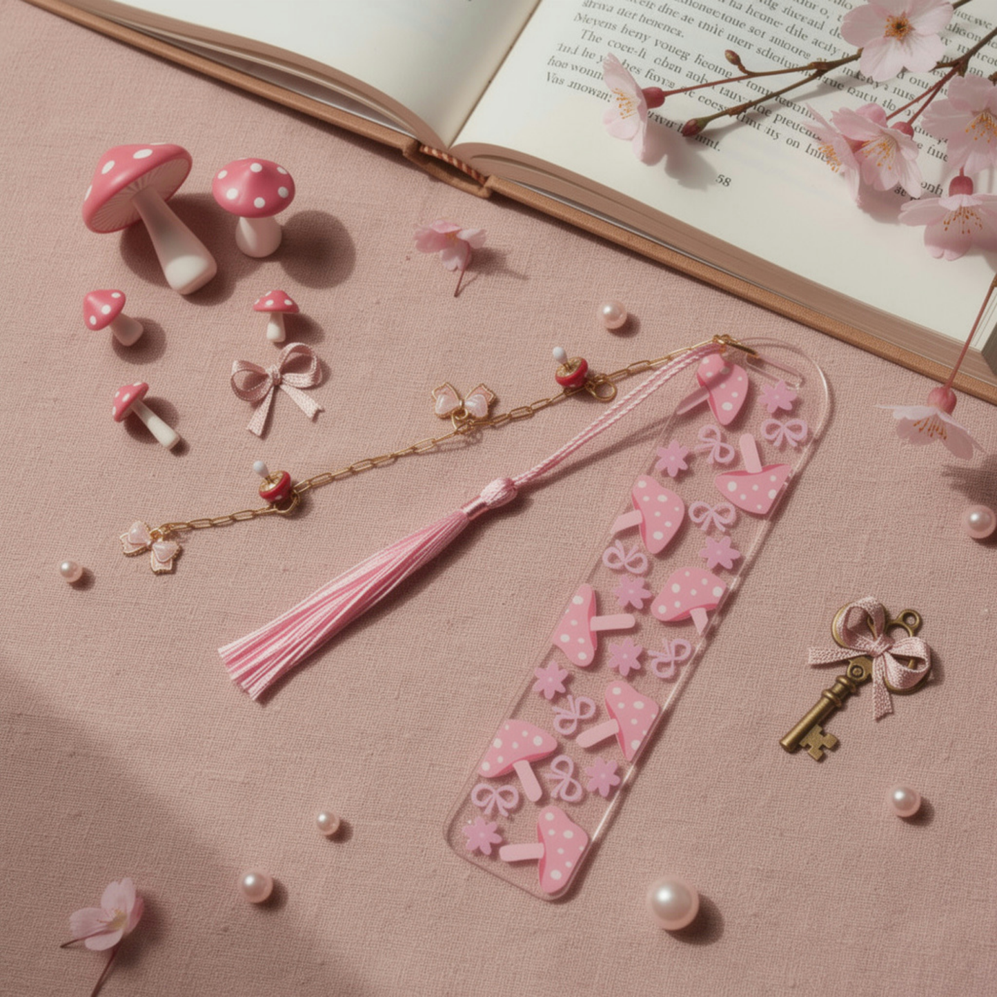 Pink Mushroom Bookmark. Mushroom Acrylic Bookmark. Mushroom Bookmark for Book Lovers. Mushroom Lover Bookmark Gift. Mushrooms Bookmark
