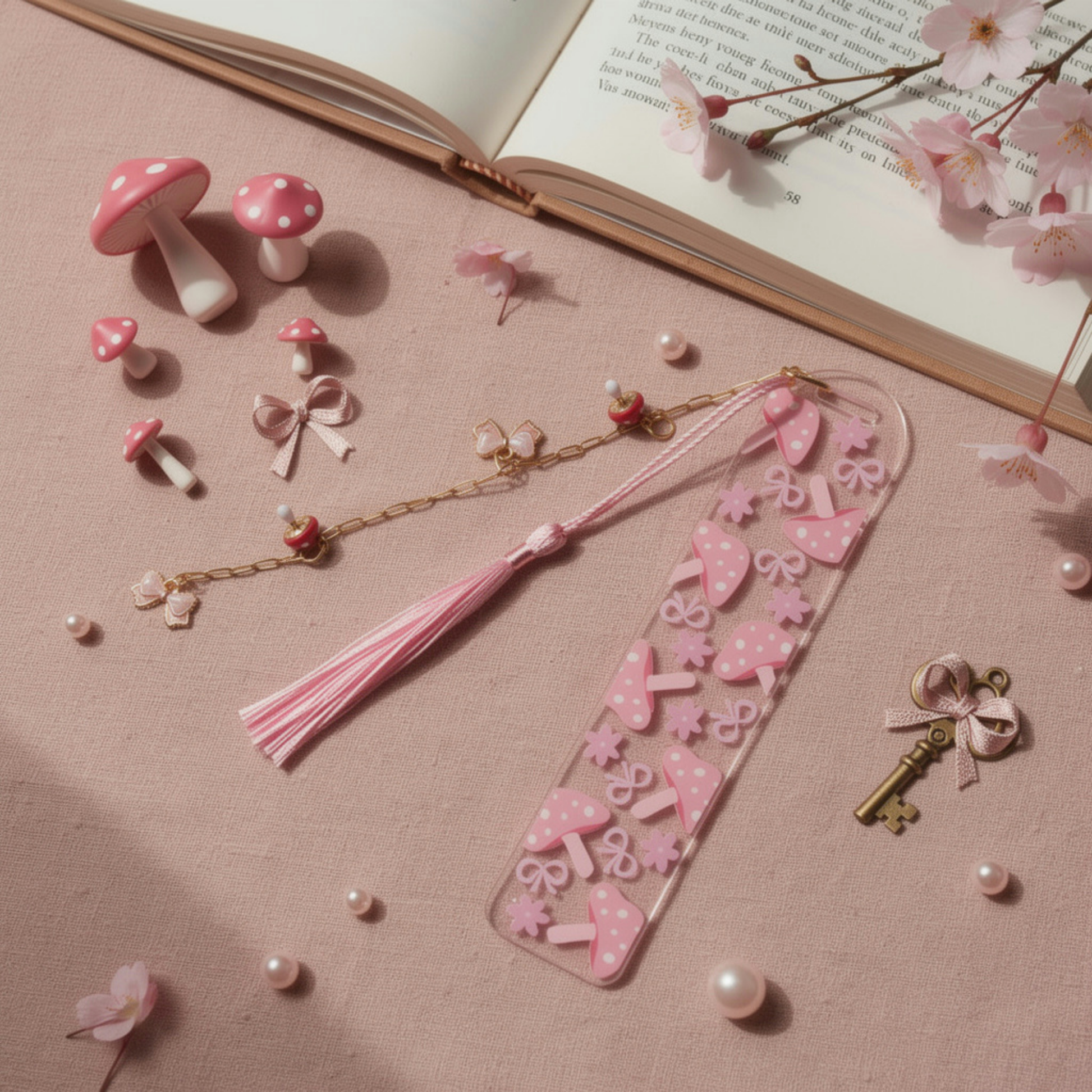 Pink Mushroom Bookmark. Mushroom Acrylic Bookmark. Mushroom Bookmark for Book Lovers. Mushroom Lover Bookmark Gift. Mushrooms Bookmark