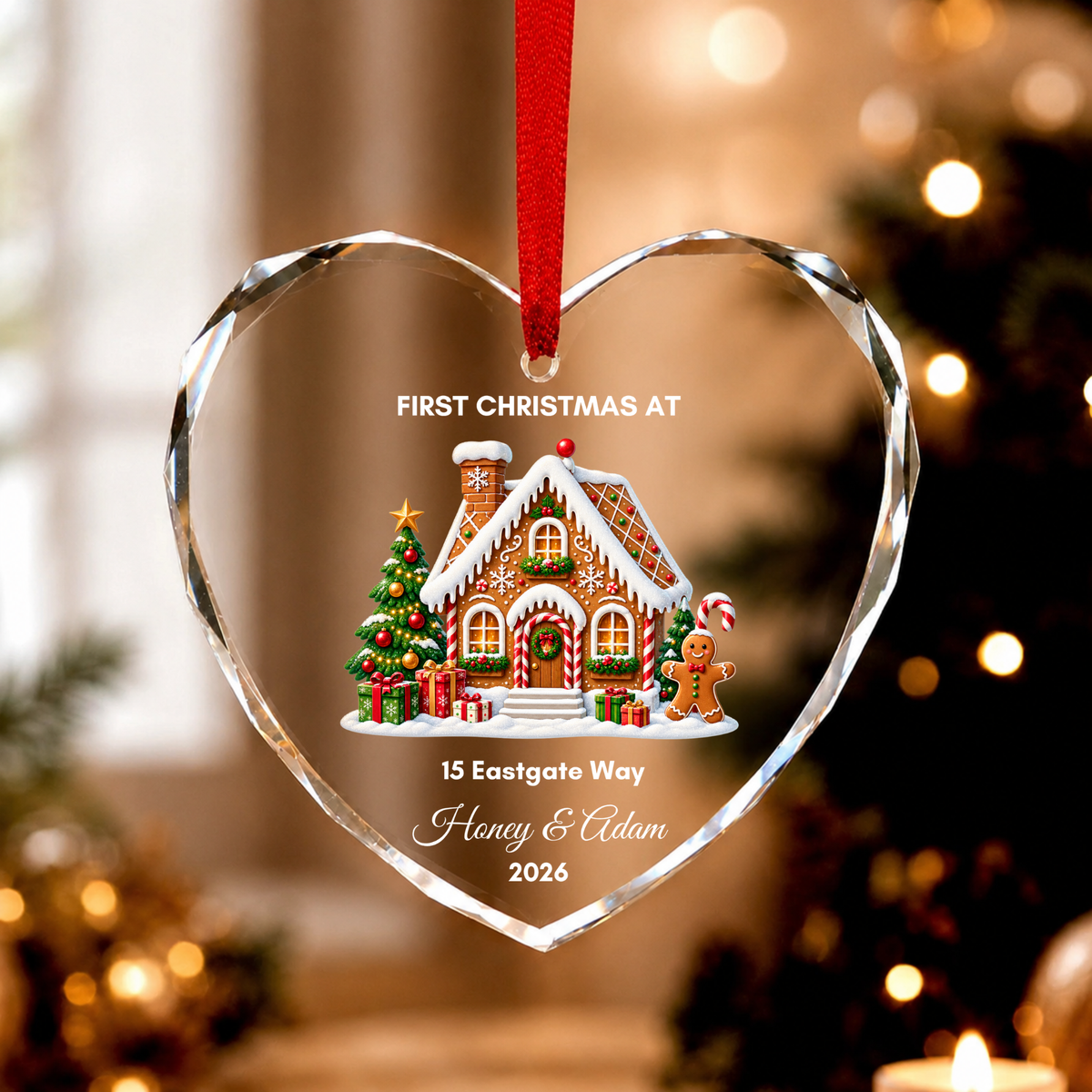 Personalised First Christmas in Our New Home Ornament · Glass Crystal Heart Christmas Decoration · Housewarming New Home Gift For Couple