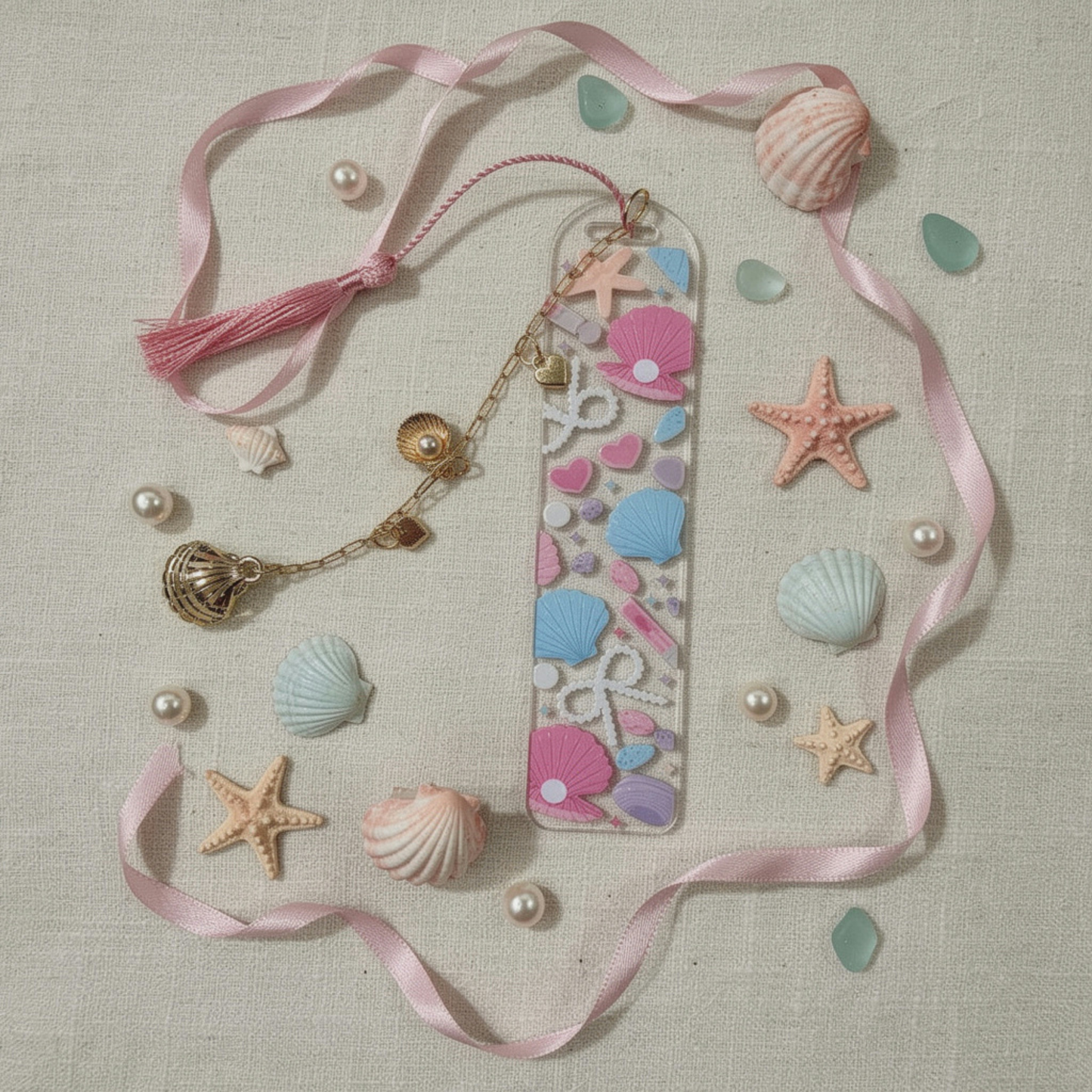 Ocean Seashell Bookmark. Coastal Seashell Bookmark. Seashells and Pearls Bookmark. Beach Lover Bookmark. Beach Bookmark. Shell Bookmark