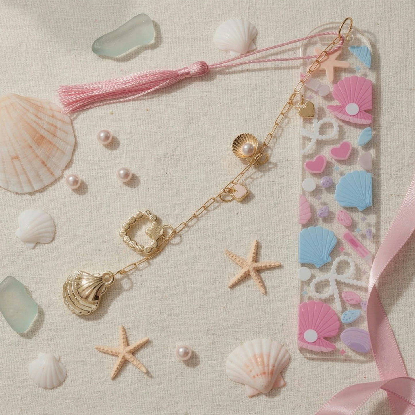 Ocean Seashell Bookmark. Coastal Seashell Bookmark. Seashells and Pearls Bookmark. Beach Lover Bookmark. Beach Bookmark. Shell Bookmark