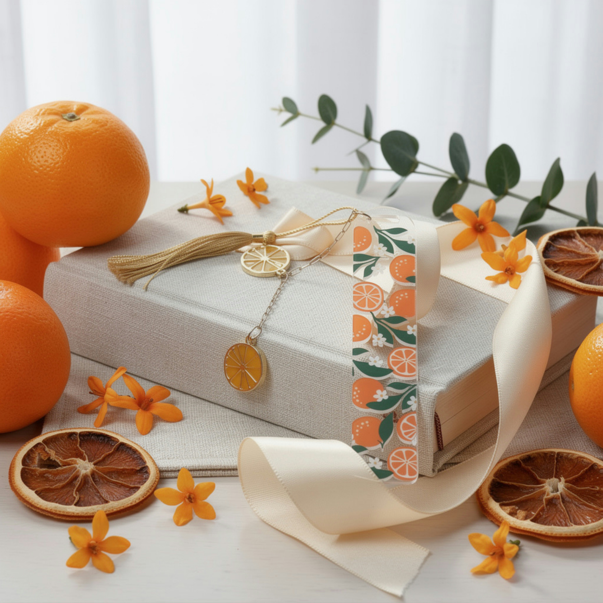 Orange Bookmark. Orange Acrylic Bookmark with Citrus Charms. Orange Bookmark for Book Lovers. Orange Lover Bookmark Gift. Citrus Bookmark