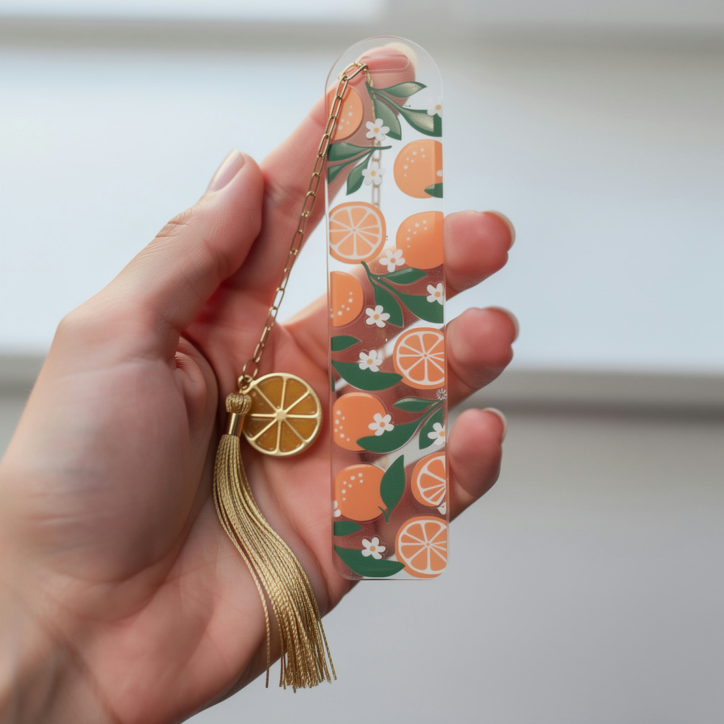 Orange Bookmark. Orange Acrylic Bookmark with Citrus Charms. Orange Bookmark for Book Lovers. Orange Lover Bookmark Gift. Citrus Bookmark