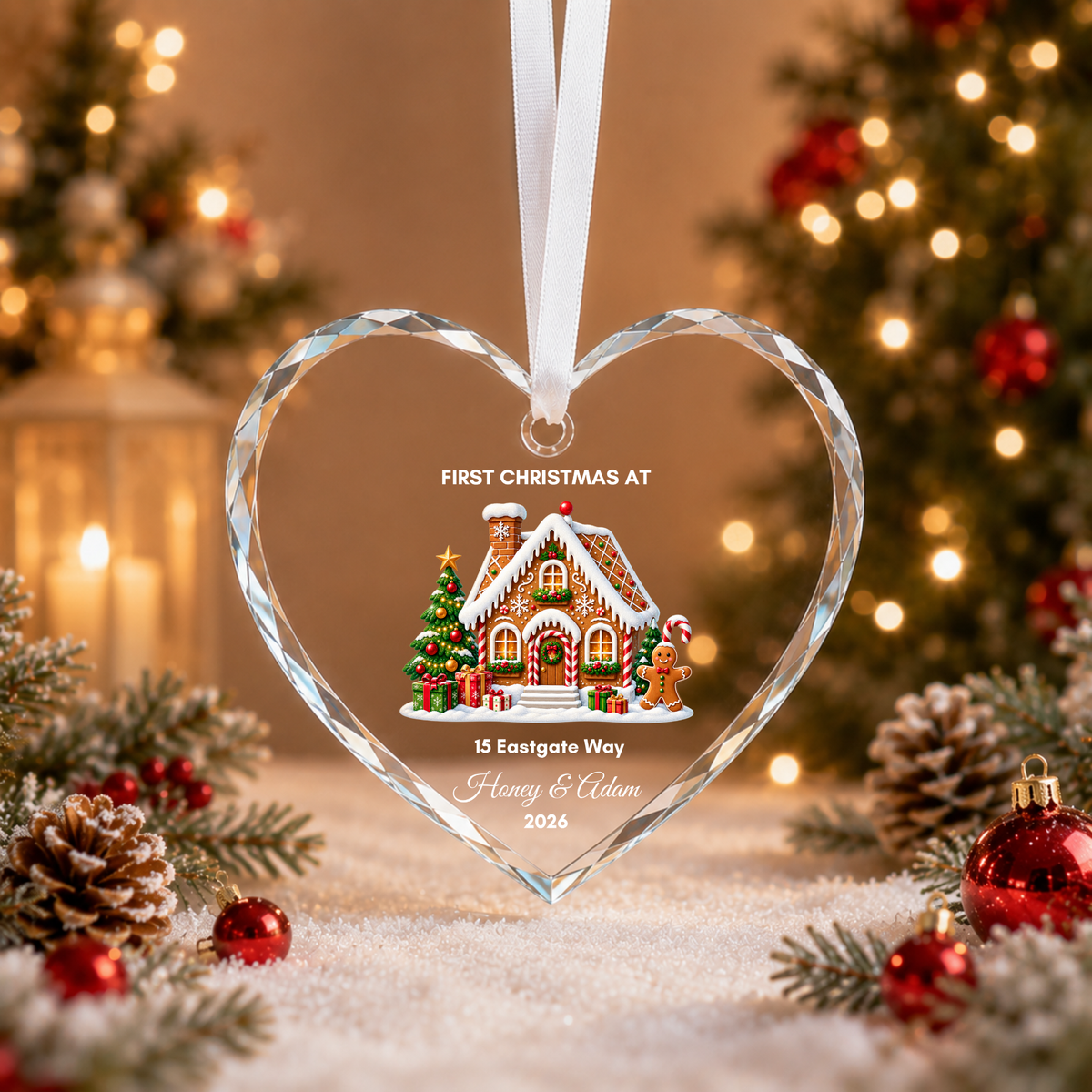 Personalised First Christmas in Our New Home Ornament · Glass Crystal Heart Christmas Decoration · Housewarming New Home Gift For Couple