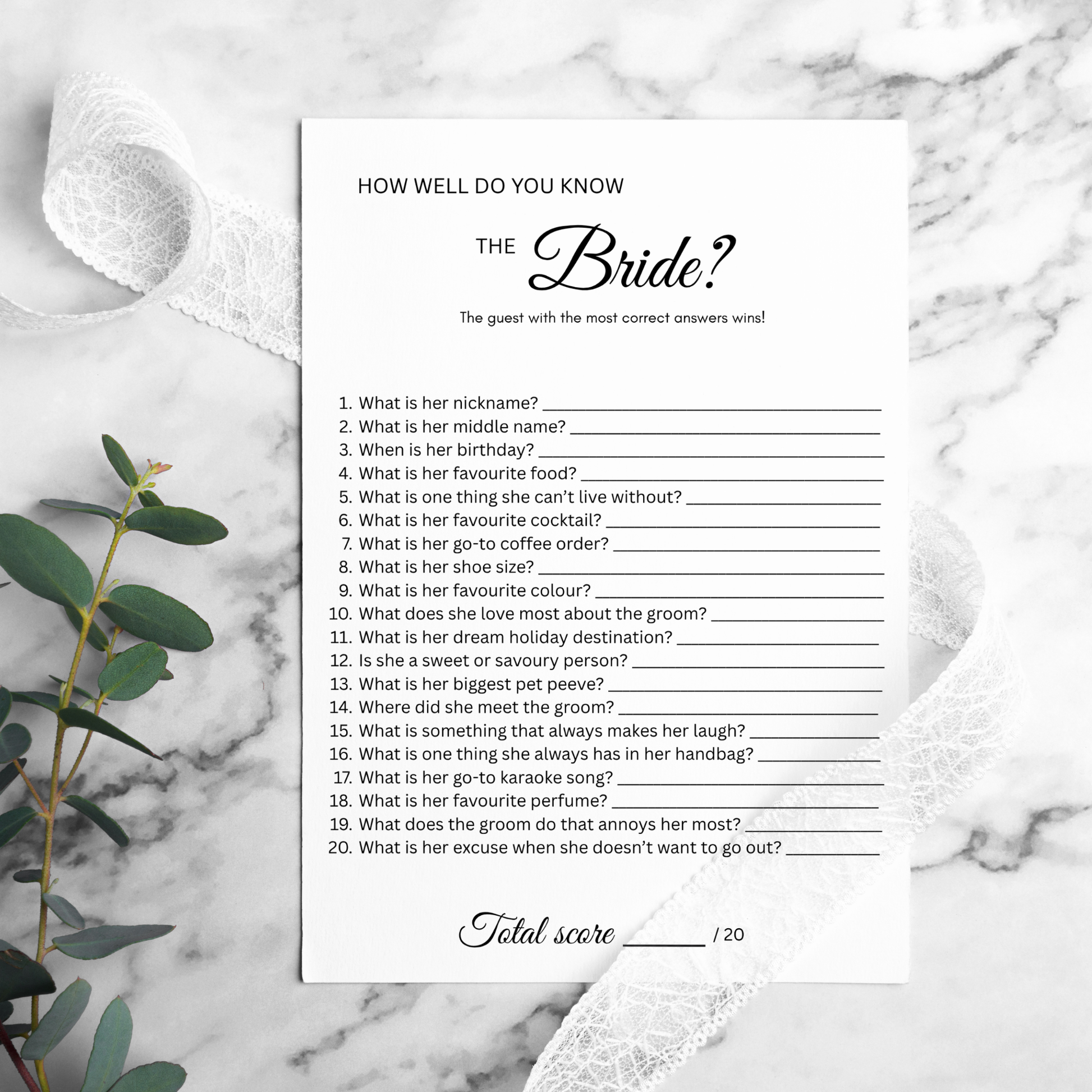 Who Knows the Bride Best How Well Do You Know the Bride Game Personalised Bridal Shower Hens Party Game Bride to Be Quiz Wedding Shower Activity
