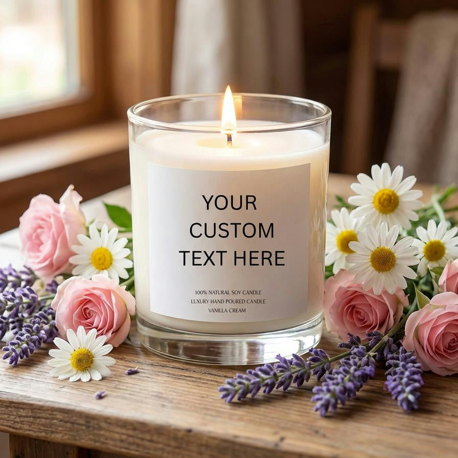Personalised Candle. Soy Wax Candle. Custom Glass Jar Candle. Custom Text Soy Glass Jar Candle