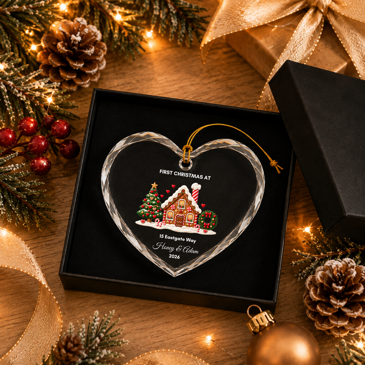 Personalised First Christmas in Our New Home Ornament · Glass Crystal Heart Christmas Decoration · Housewarming New Home Gift For Couple