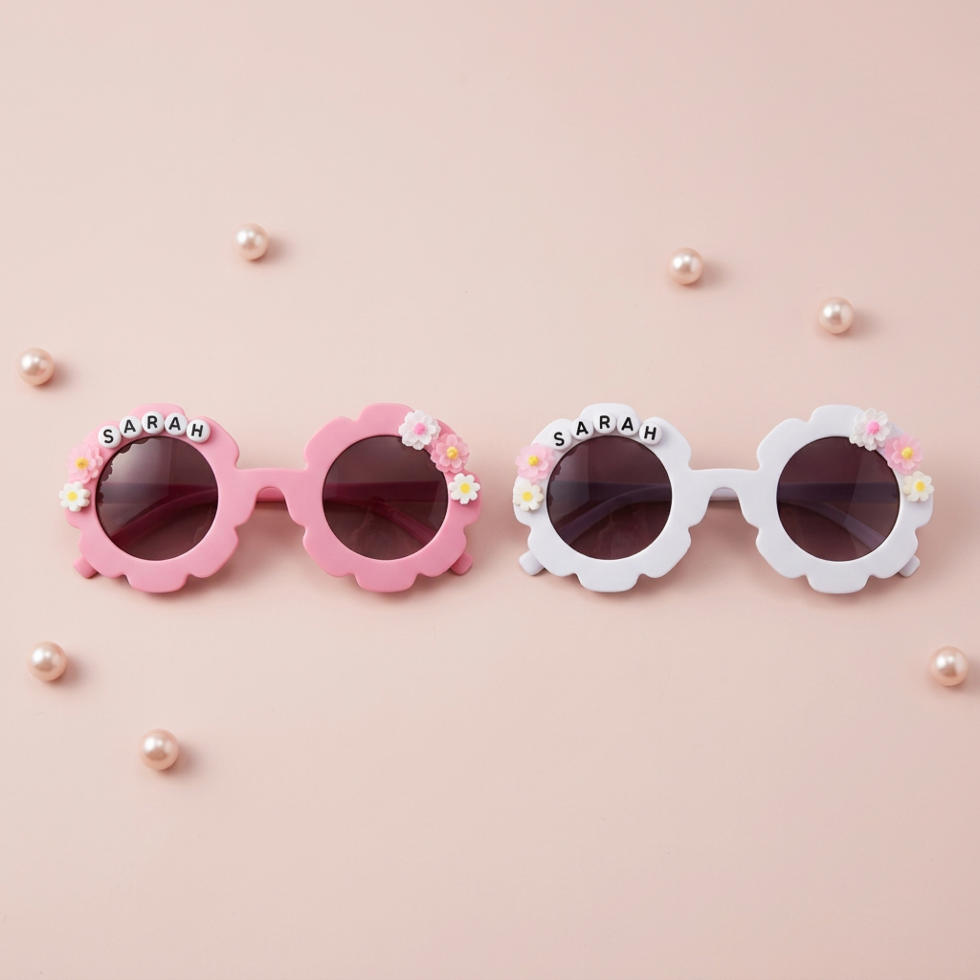 Personalised Kids Sunglasses with Name, Flower Daisy Sunglasses for Girls, Custom Kids Sunglass