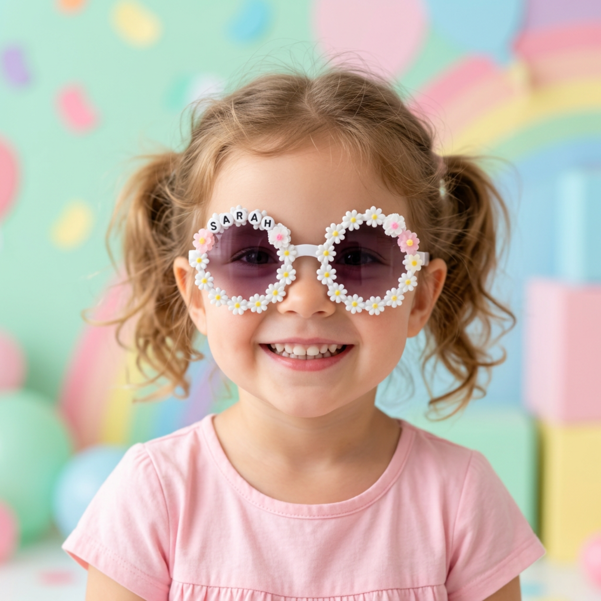 Personalised Kids Sunglasses with Name, Flower Daisy Sunglasses for Girls Custom Kids Sunglasses with Name