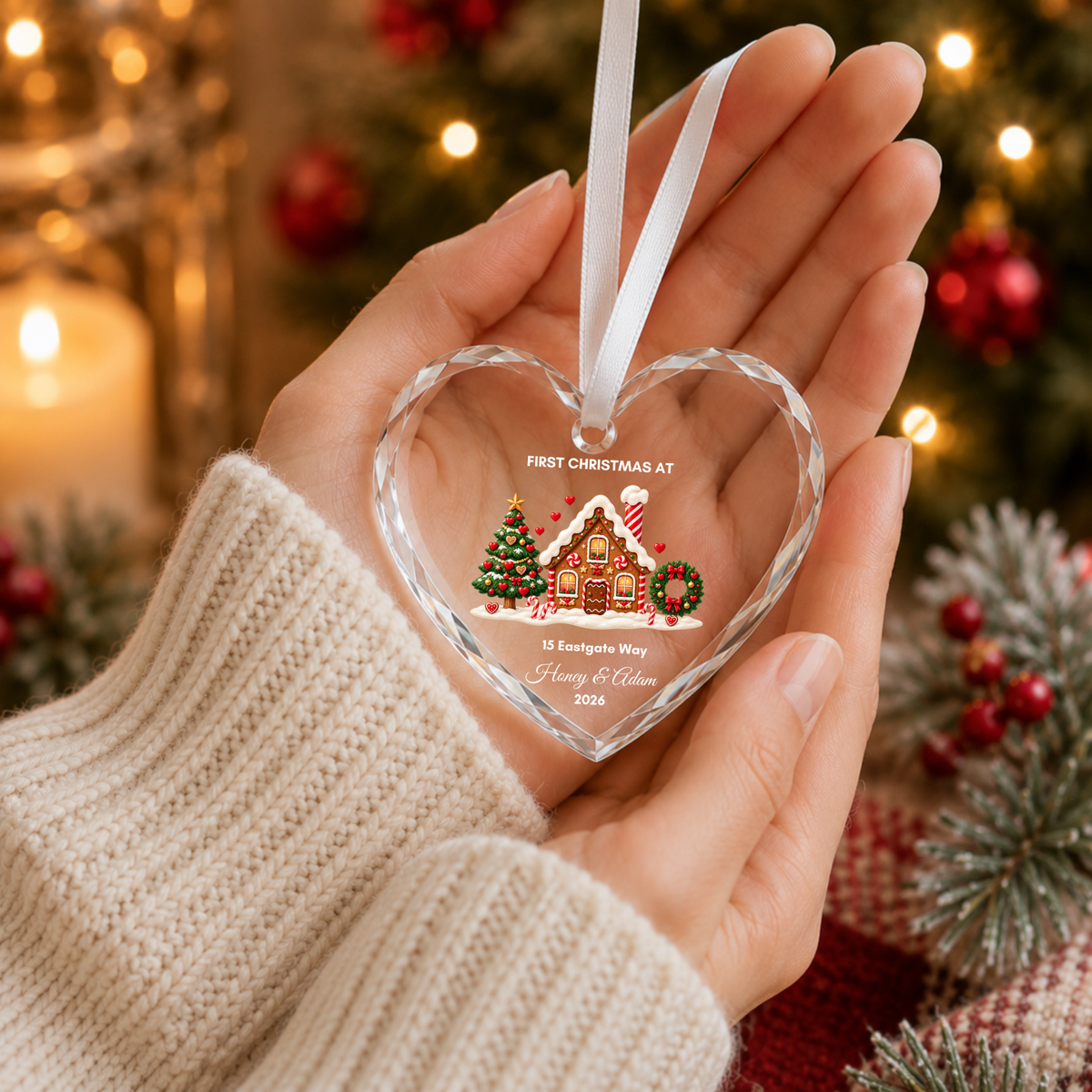 Personalised First Christmas in Our New Home Ornament · Glass Crystal Heart Christmas Decoration · Housewarming New Home Gift For Couple