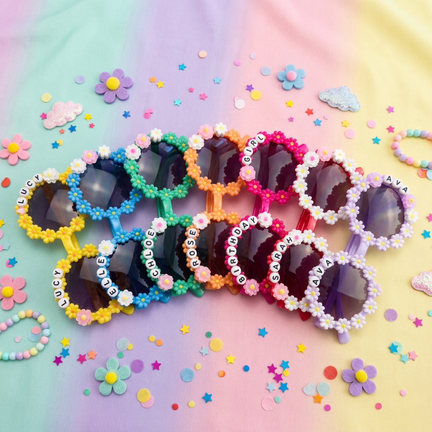 Personalised Kids Sunglasses with Name, Flower Daisy Sunglasses for Girls Custom Kids Sunglasses with Name