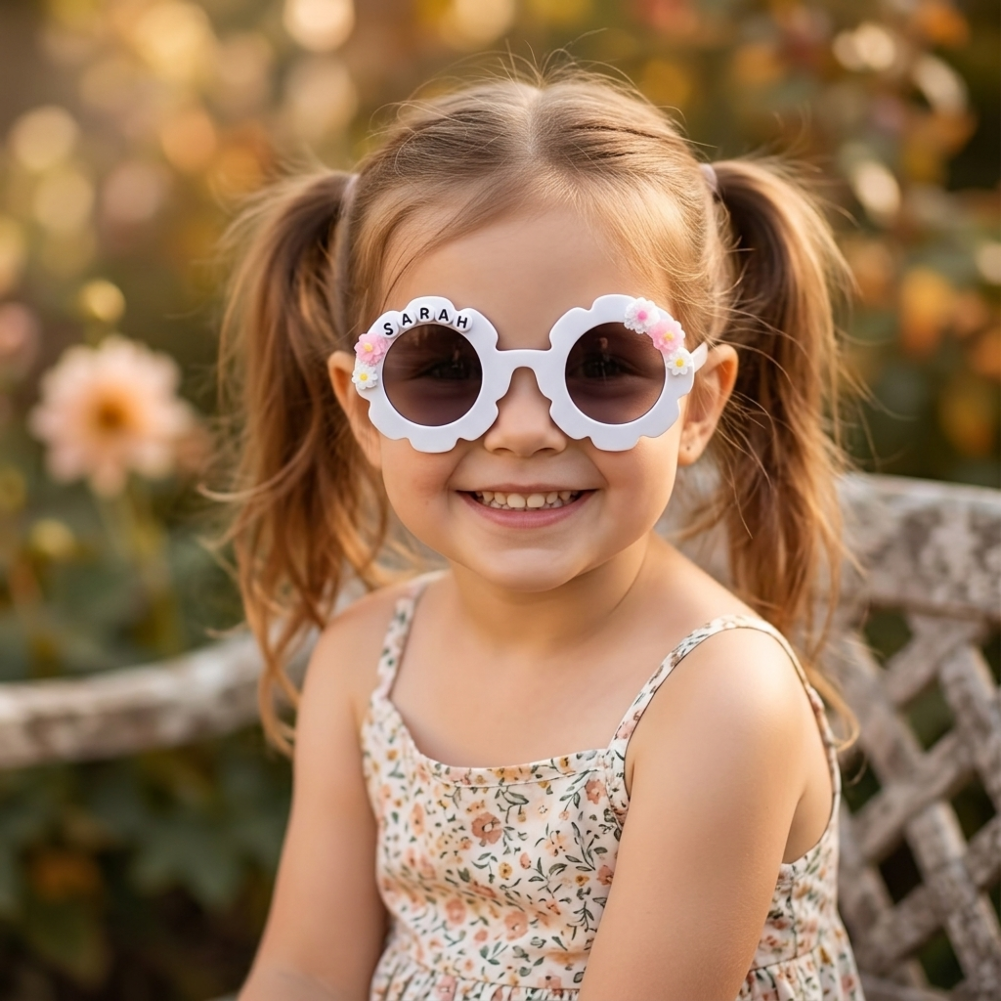 Personalised Kids Sunglasses with Name, Flower Daisy Sunglasses for Girls, Custom Kids Sunglass