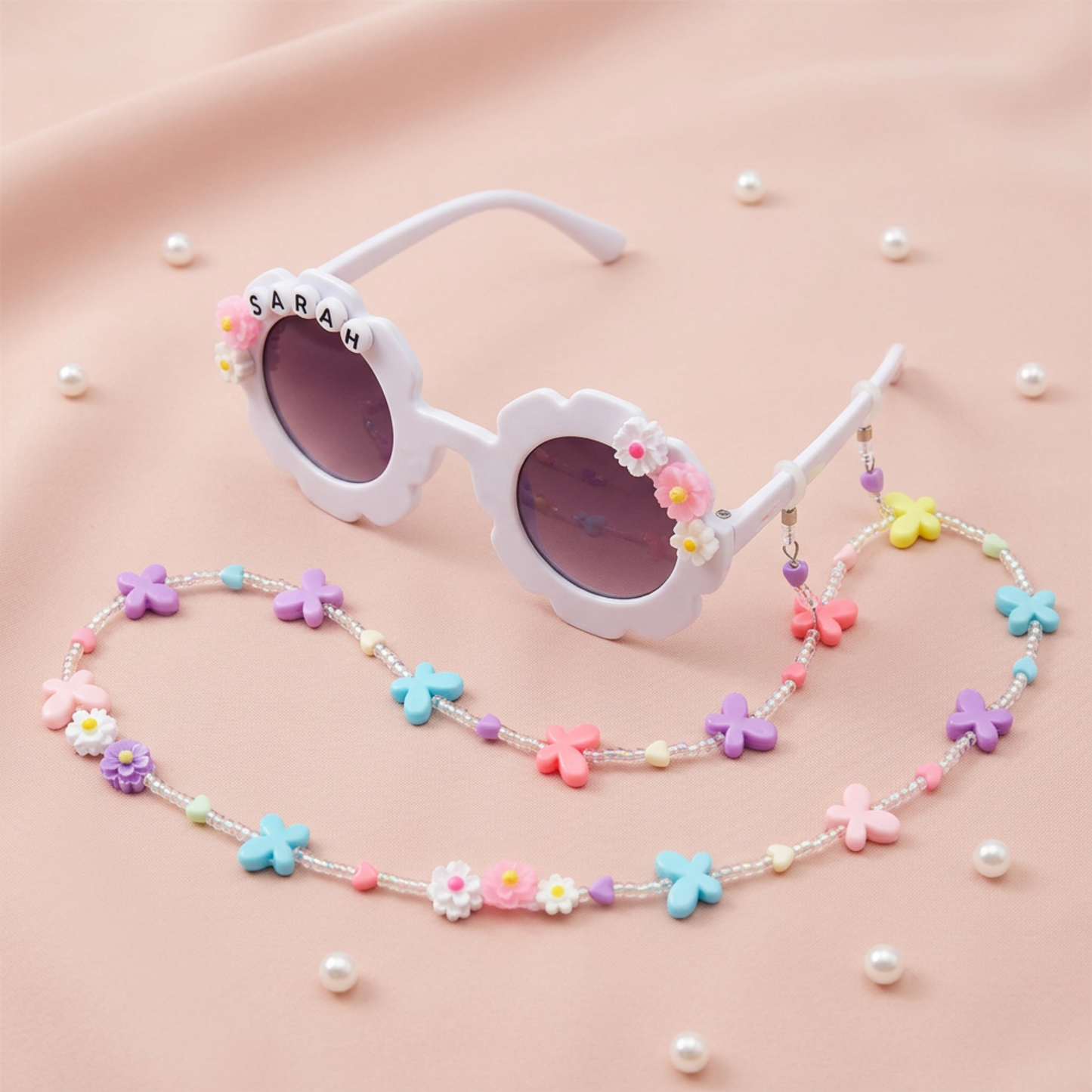 Personalised Kids Sunglasses with Name, Flower Daisy Sunglasses for Girls, Custom Kids Sunglass