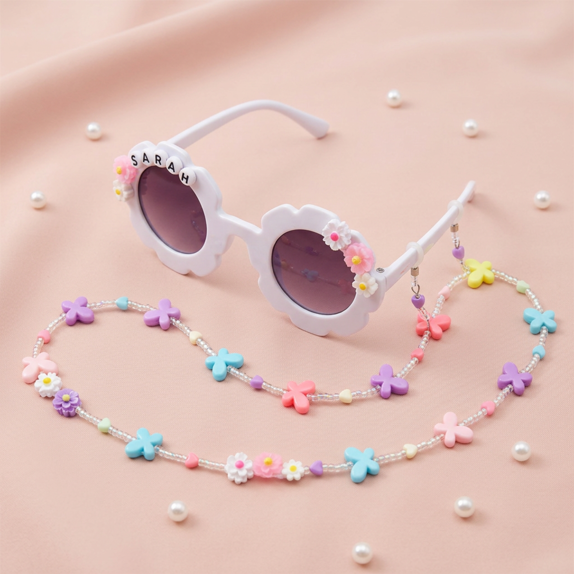 Personalised Kids Sunglasses with Name, Flower Daisy Sunglasses for Girls, Custom Kids Sunglass