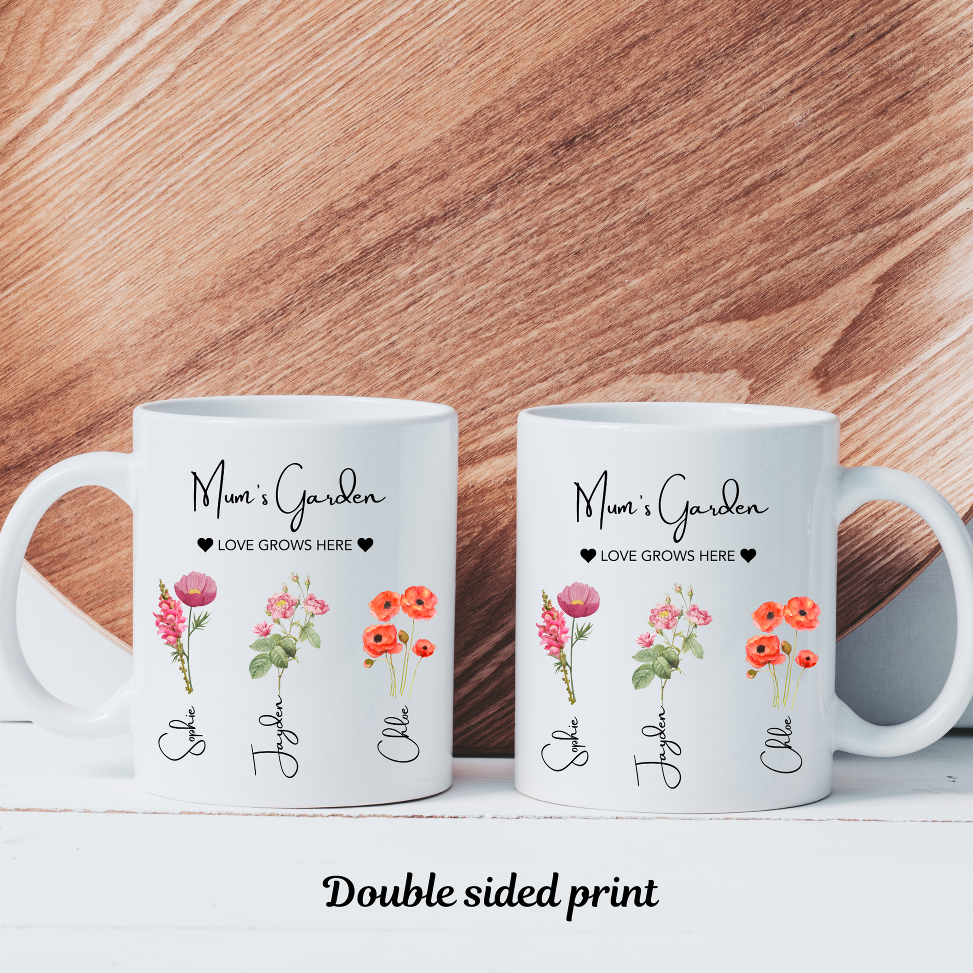 Mum's Garden Mug. Personalised Mum's Garden Mug. Mum Mug with the kids names. Flower Mug for Mum. Garden Mug Mum. Custom Flower mug for Mum