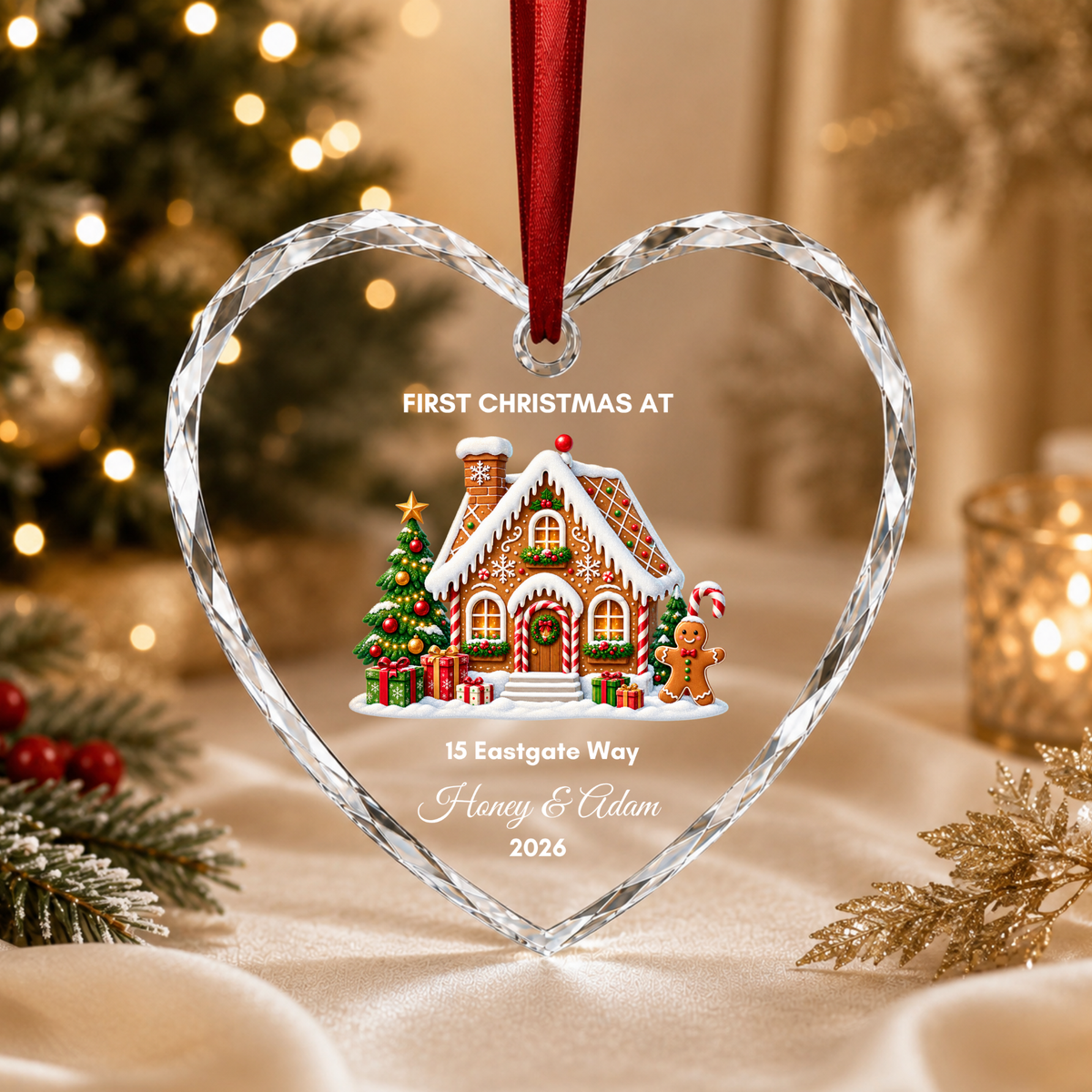 Personalised First Christmas in Our New Home Ornament · Glass Crystal Heart Christmas Decoration · Housewarming New Home Gift For Couple