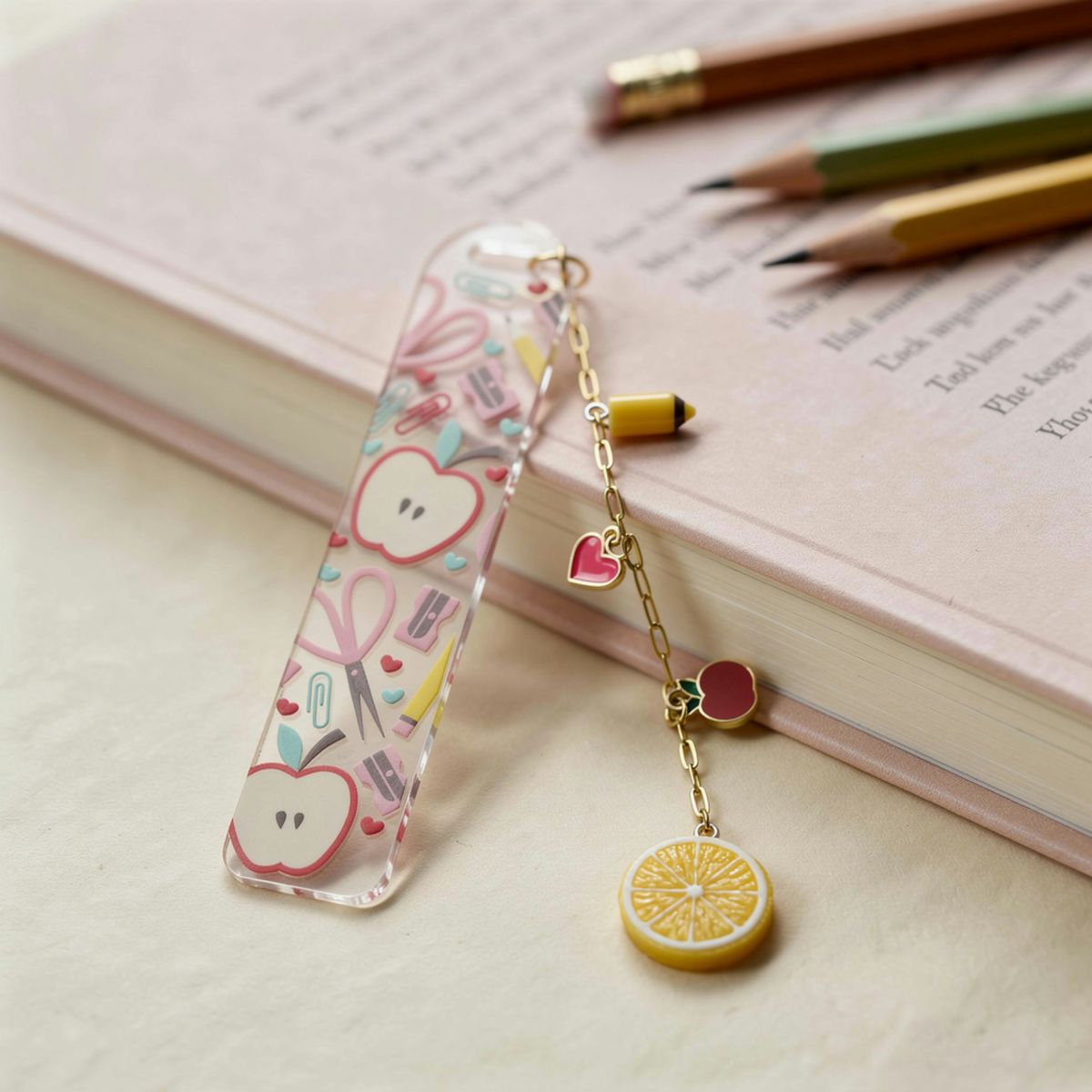 Teacher Bookmark with Charms, Cute Acrylic Bookmark, Teacher Appreciation Gift, Apple Bookmark, End of Year Teacher Gift, Christmas Present