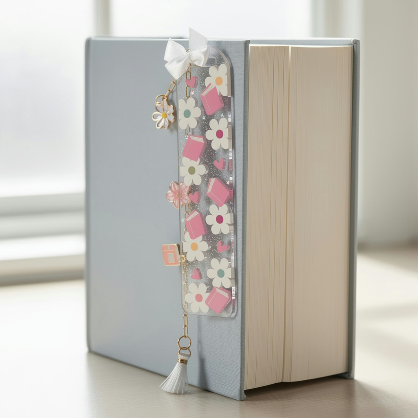 Pink Books Bookmark. Floral Book Lover Bookmark. Pink Daisy Bookmark