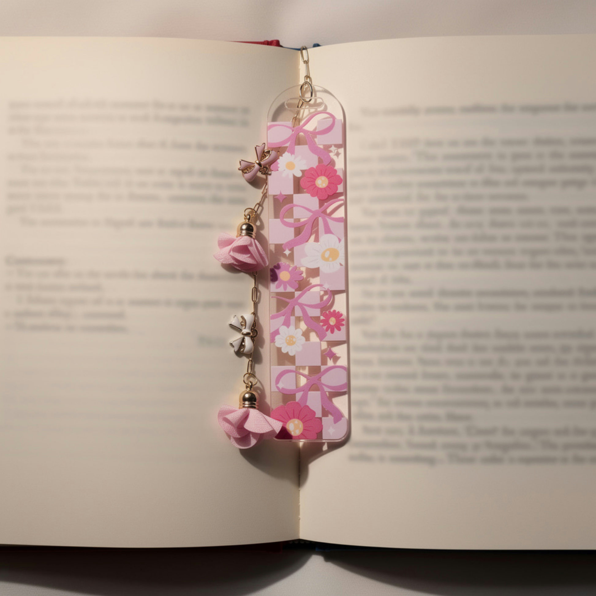 pink bows and flowers bookmark