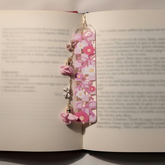 Pink Bow Floral Bookmark. Coquette Bookmark. Pink Bow Acrylic Bookmark. Pink Ribbon Bookmark. Girlie Bow Bookmark. Bow Coquette Bookmark