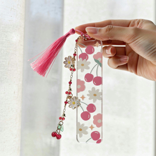Cherry Bookmark. Cherry Book Lover Gift. Cherry Lover Acrylic Bookmark. Cherries Bookmark with Charms. Cherry Blossom Bookmark