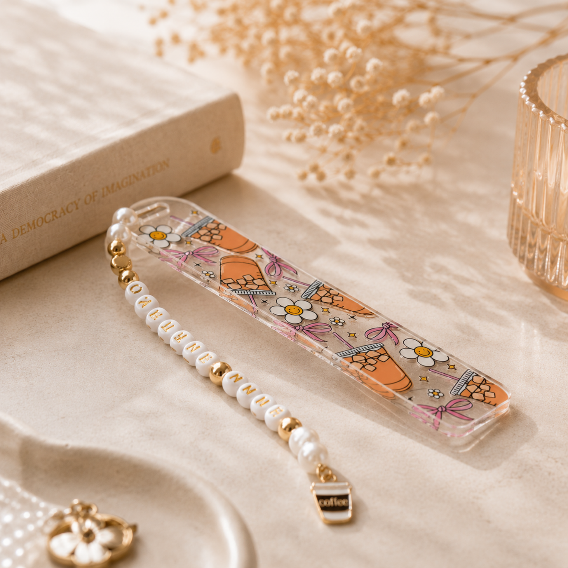 Iced Coffee Bookmark. Coffee Lover Acrylic Bookmark. Coffee Lover Bookmark with Charm. Coffee Bookmark for Book Lovers Coffee Theme Bookmark