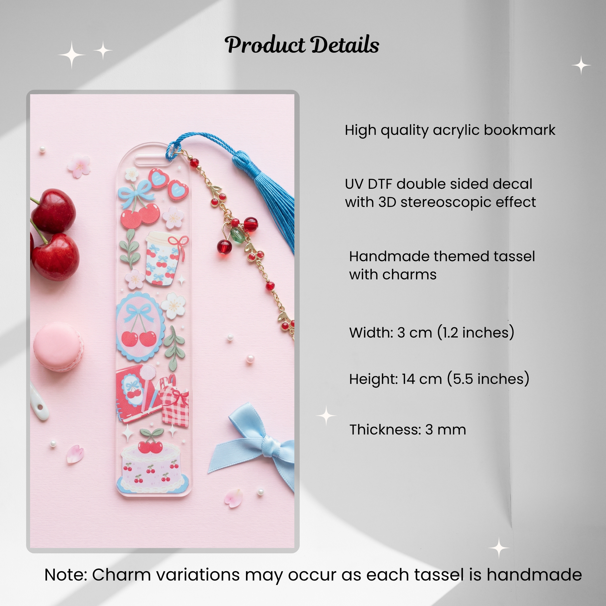 product details for cherry dessert bookmark